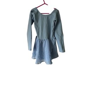 Girls Blue Long‎ Sleeve Leotard Dress Dance Gymnastics Sparkle size s